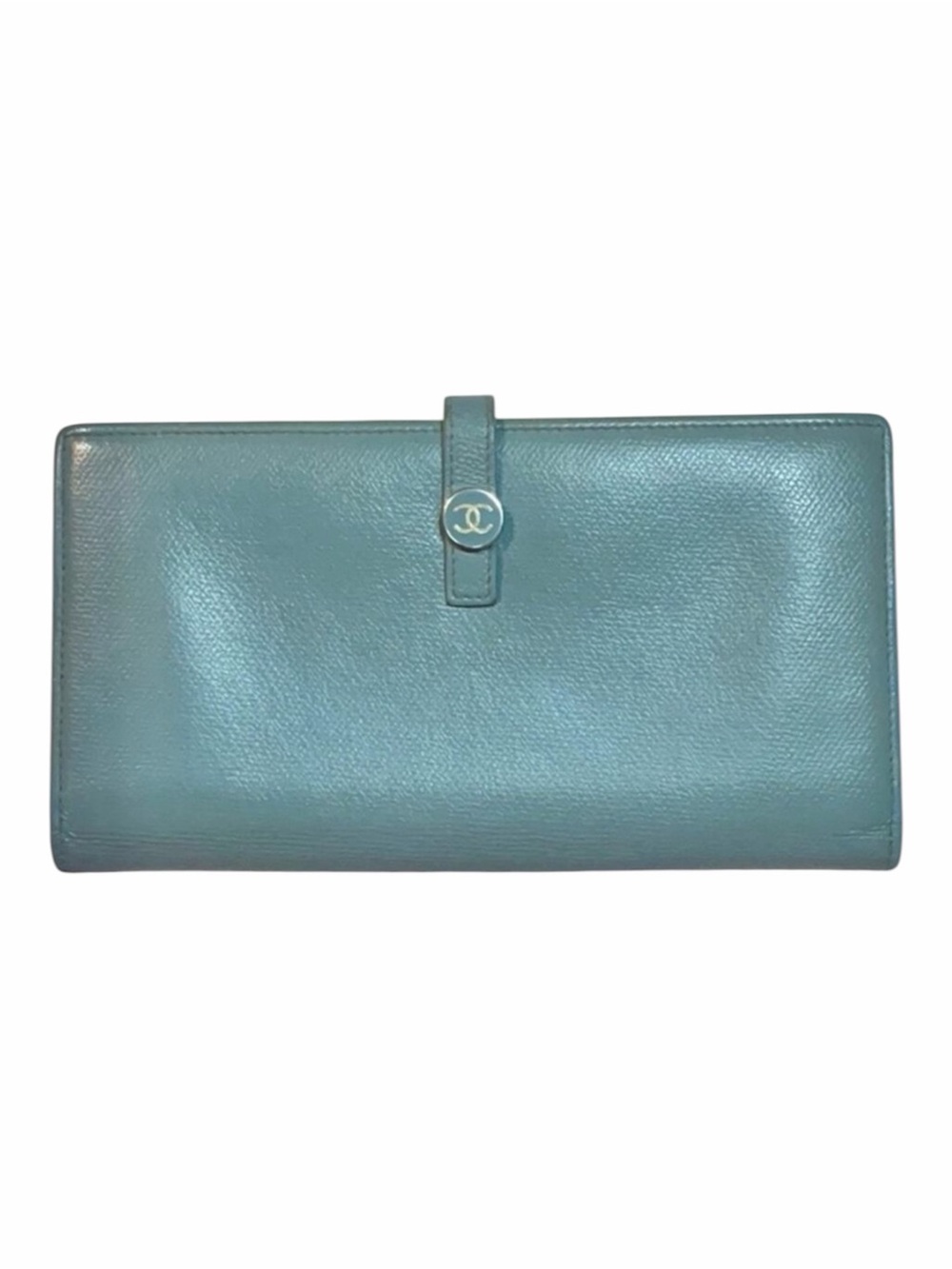 Chanel Vintage Signature Light Blue CC Flap Leather French Continental Wallet